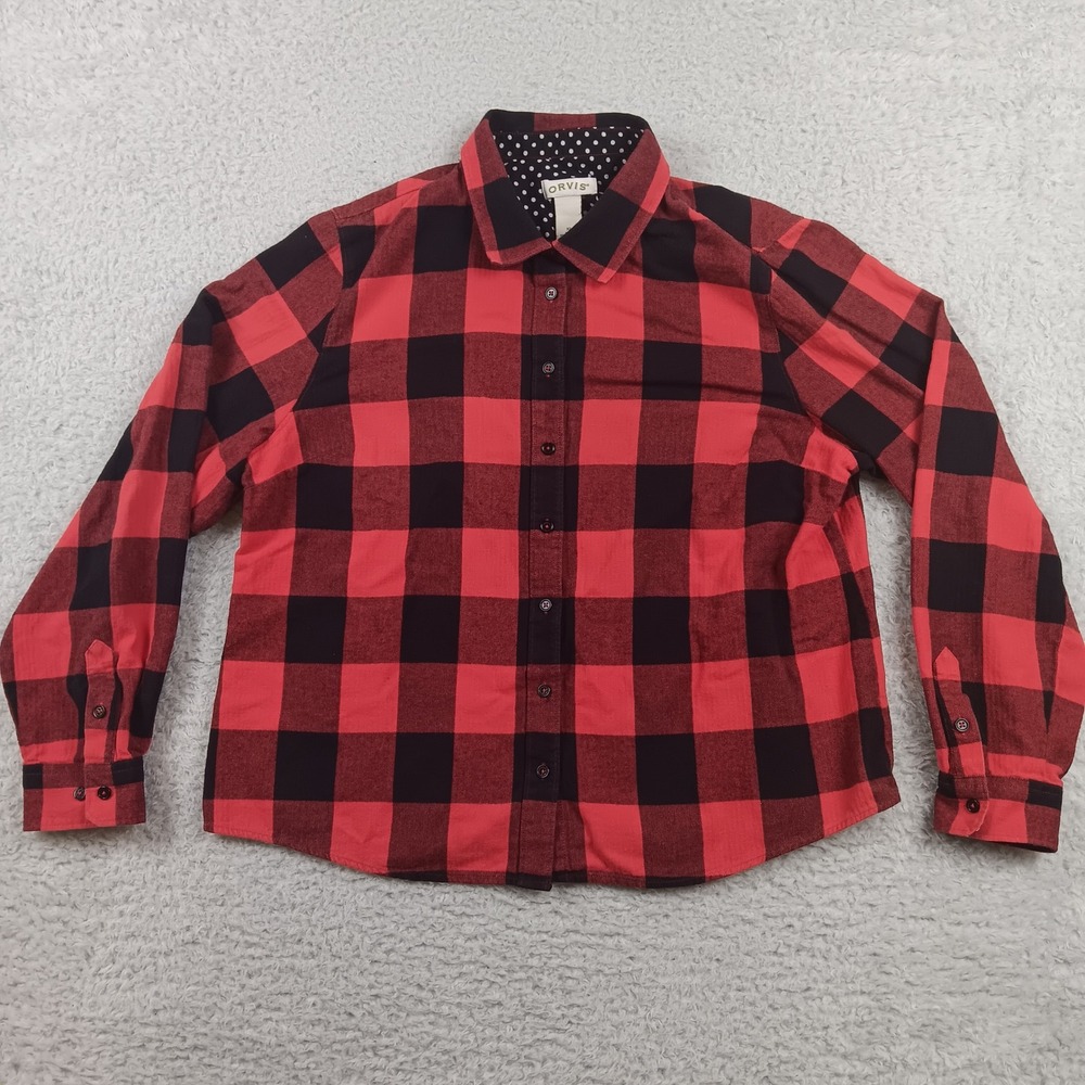 Orvis Shirt Buffalo Check Women XL Red Black Button Front Flannel